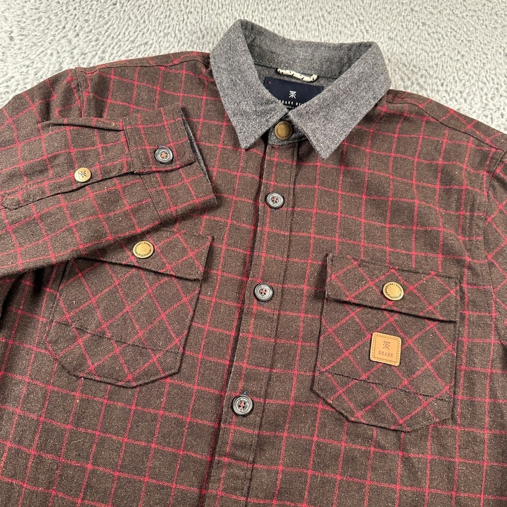 Roark Revival Shirt Mens M Brown Red Windowpane Wool Blend Button‎ Up Workshirt